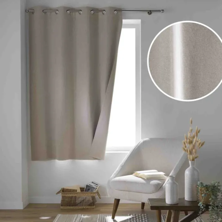 Rideau court occultant, isolant thermique et phonique en chambray