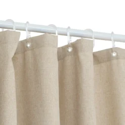 Rideau de douche effet lin crochets transparents
