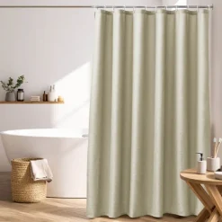 Rideau de douche uni aspect chambray avec crochets