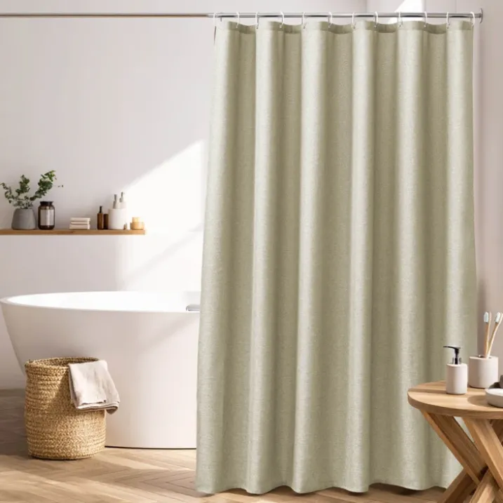 Rideau de douche uni aspect chambray avec crochets