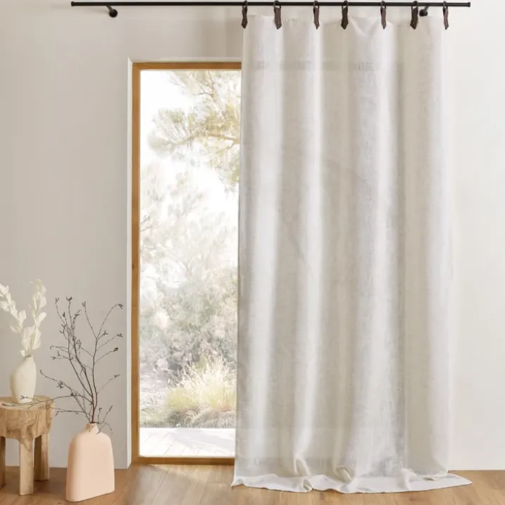 Rideau en tissu polylin à pattes avec anneaux effet cuir