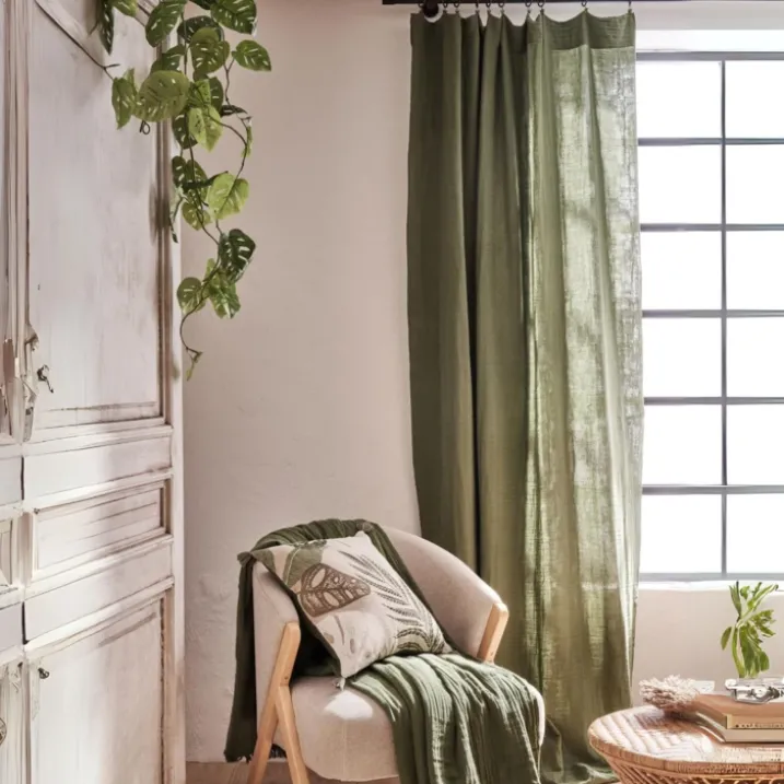 Rideau gaze de coton ajustable finition bourdon