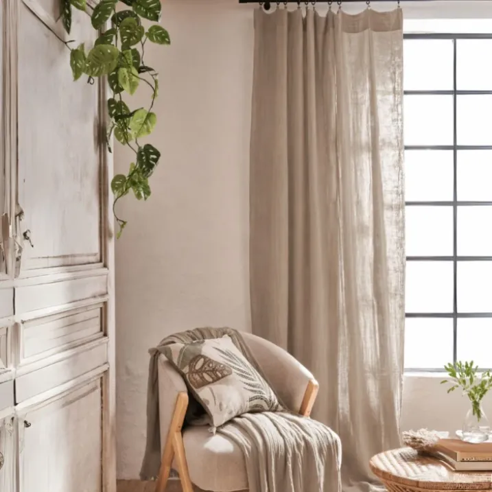 Rideau gaze de coton ajustable finition bourdon