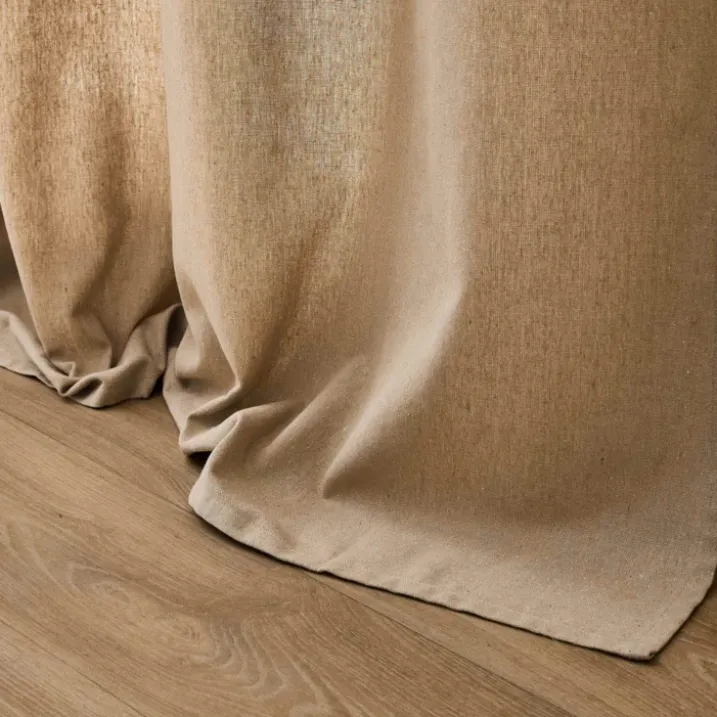 Rideau à œillets avec haut à carreaux et pompons en polycoton