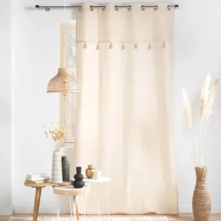 Rideau à œillets avec top métallisé et pompons