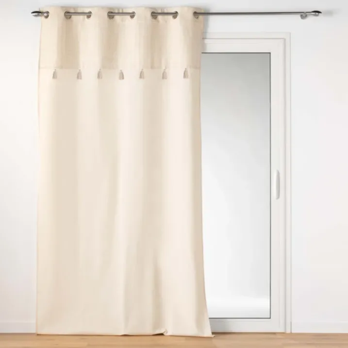 Rideau à œillets avec top métallisé et pompons