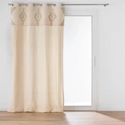 Rideau à œillets en poly-coton avec bande décorative