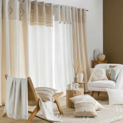 Rideau à œillets en poly-coton avec bande décorative