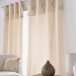 Rideau à œillets en poly-coton avec bande décorative