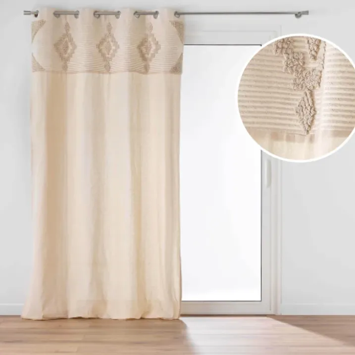 Rideau à œillets en poly-coton avec bande décorative