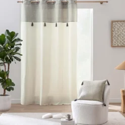 Rideau à œillets polycoton top métallisé texturé avec pompons