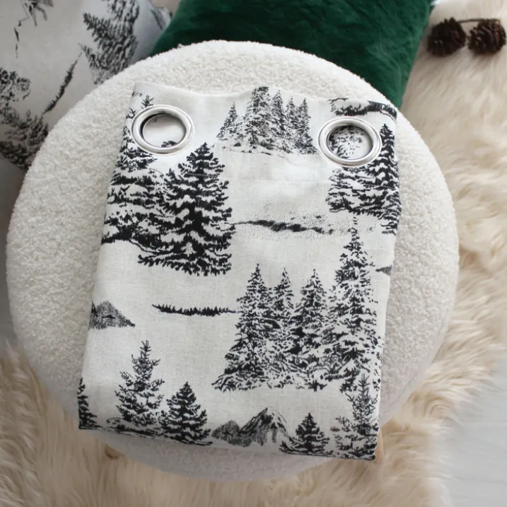 Rideau imprimé montagne en coton recyclé