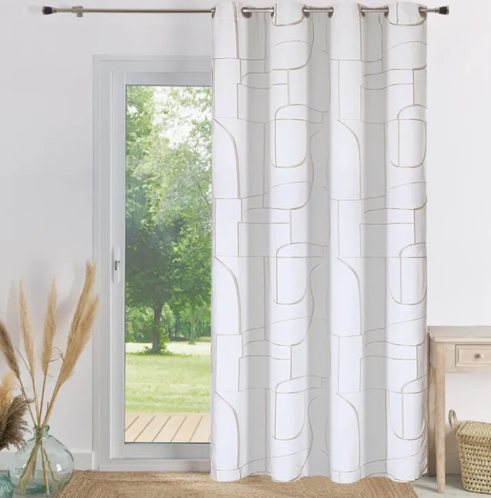 Rideau jacquard chenille motif géométrique tamisant