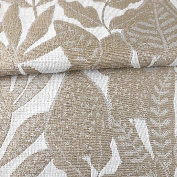 Rideau jacquard chenille à motif feuilles tamisant