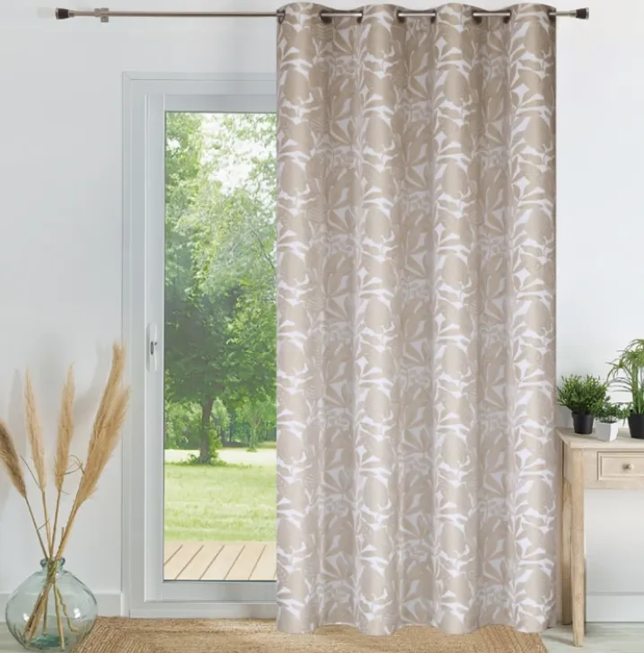Rideau jacquard chenille à motif feuilles tamisant
