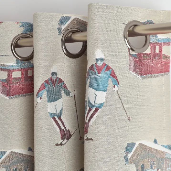 Rideau jacquard à œillets avec motifs skieurs et sapins