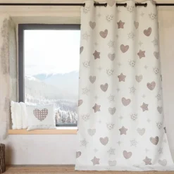 Rideau jacquard à œillets avec motif cœur