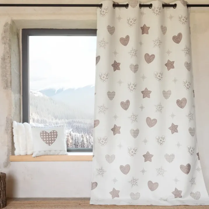Rideau jacquard à œillets avec motif cœur