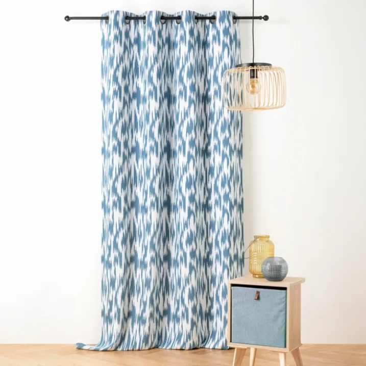 Rideau jacquard motif ikat en fils upcyclés