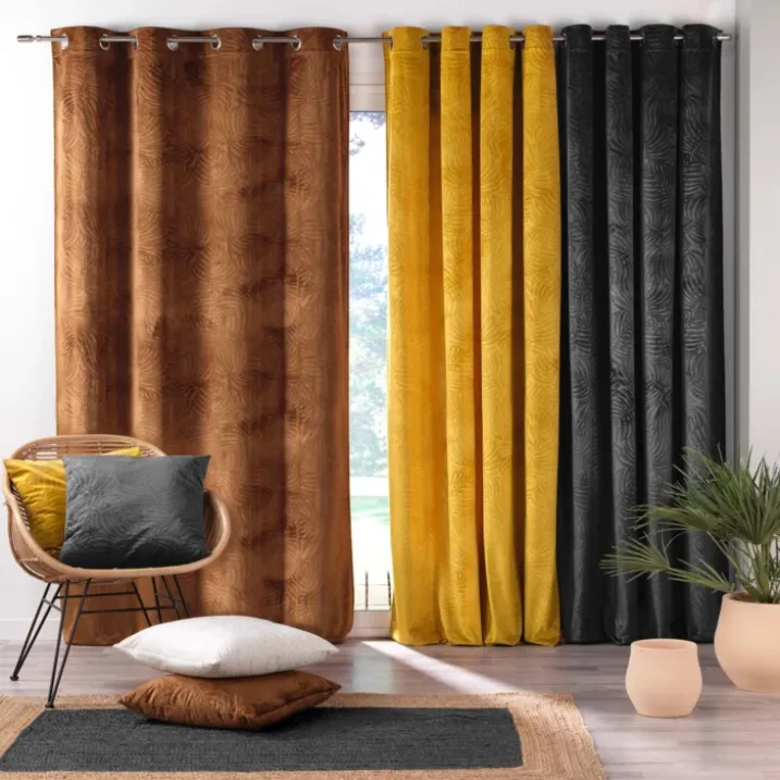Rideau occultant en velours feuilles de monstera