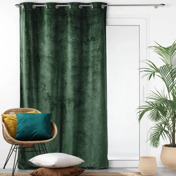 Rideau occultant en velours feuilles de monstera