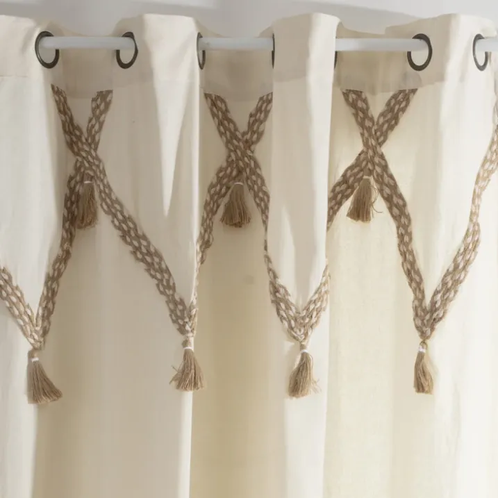 Rideau à pompons en coton et jute