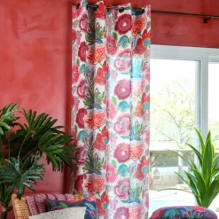 Rideau tamisant en polylin à motif floral