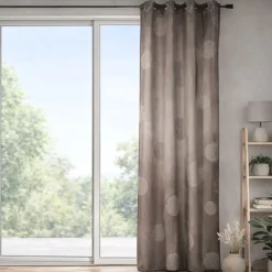 Rideau taupe en shantung brodé ronds mêlés