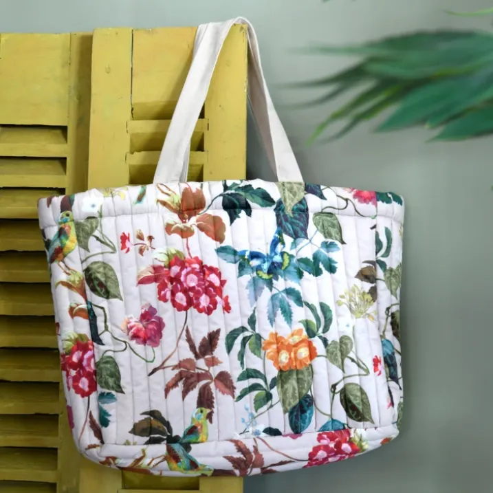 Sac cabas imprimé feuillage avec oiseau stylisé