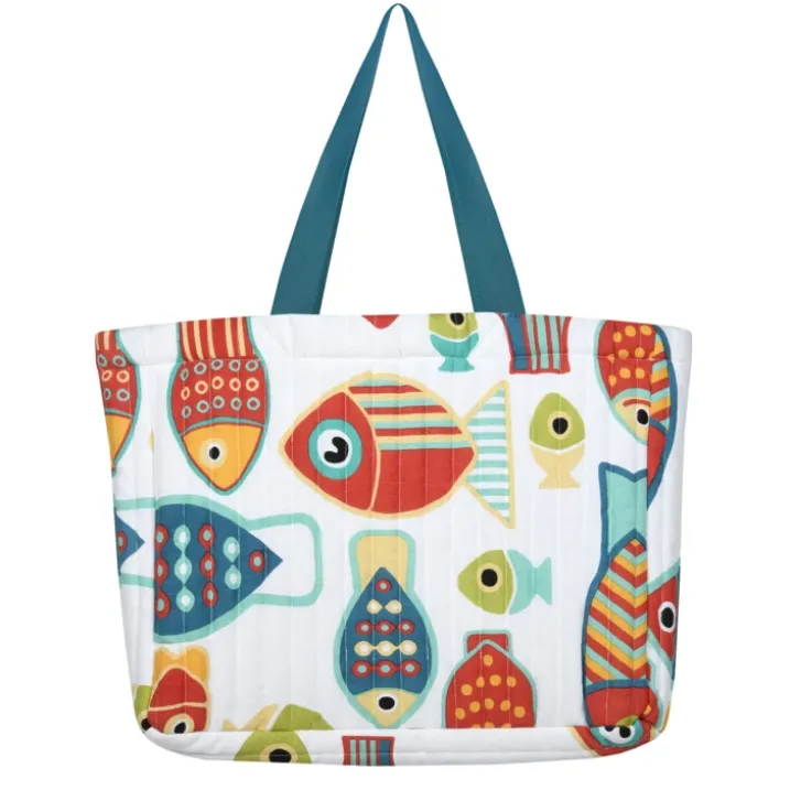 Sac cabas polycoton matelassé motif poissons