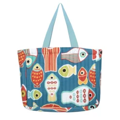 Sac cabas polycoton matelassé motif poissons