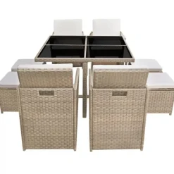 Salon de jardin encastrable en rotin