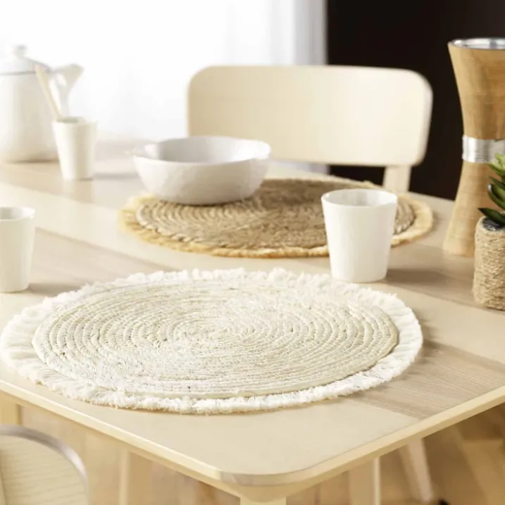 Set de table en lin, paille de maïs et franges