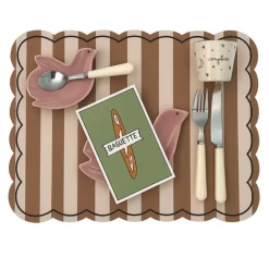 Set de table rectangulaire à rayures avec bords ondulés