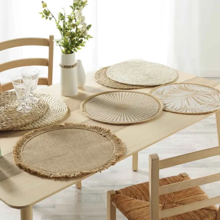 Set de table rond en jute à franges