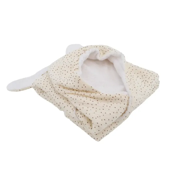 Sortie de bain bébé en mousseline à pois avec capuche