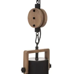 Suspension avec poulie en métal et bois