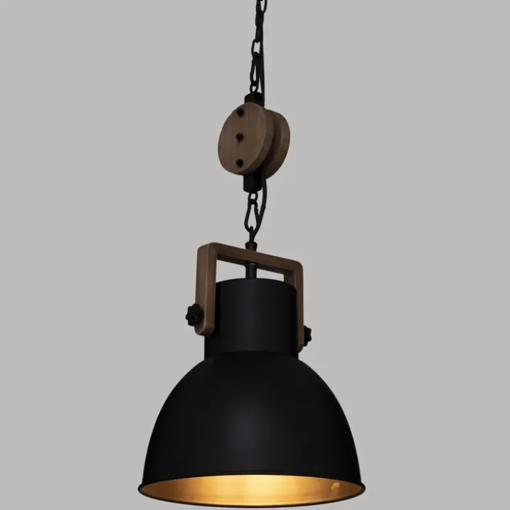 Suspension avec poulie en métal et bois
