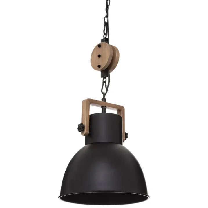 Suspension avec poulie en métal et bois
