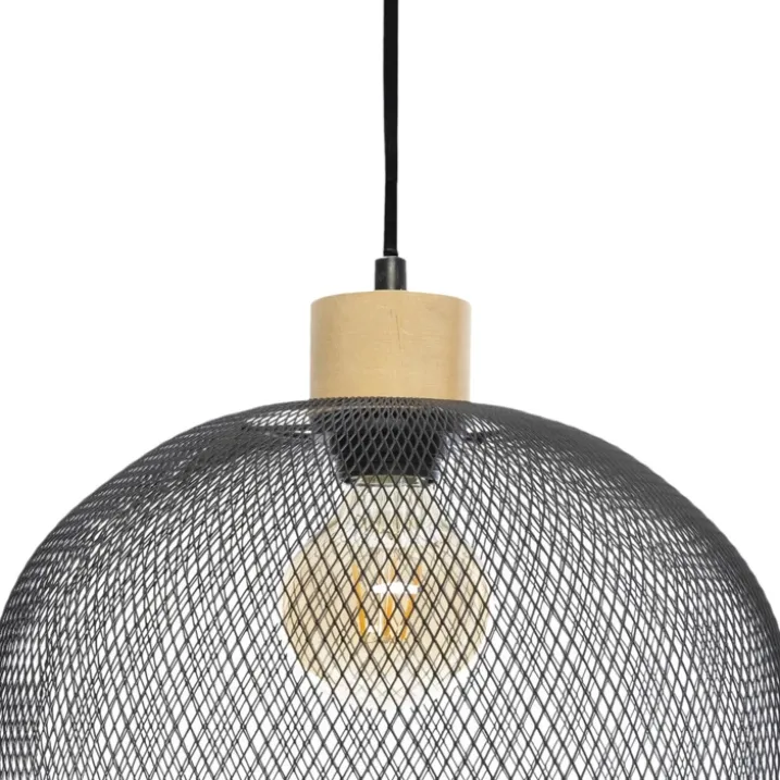 Suspension cloche en métal et bois
