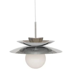 Suspension en métal effet chrome avec globe en verre