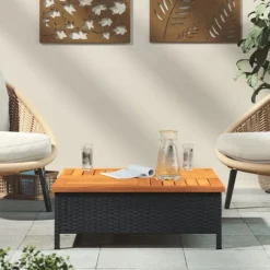 Table basse de jardin en bois et résine tressée