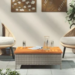 Table basse de jardin en bois et résine tressée