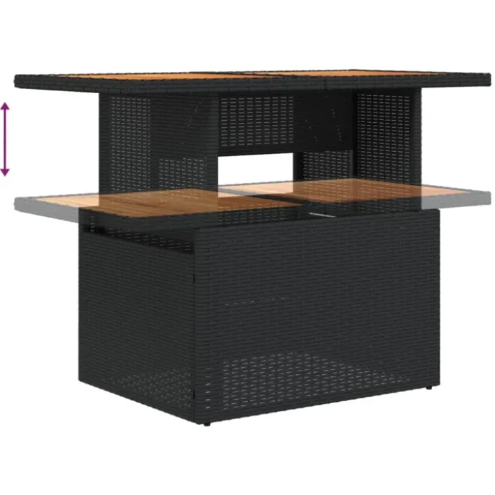Table basse de jardin relevable en résine tressée et bois