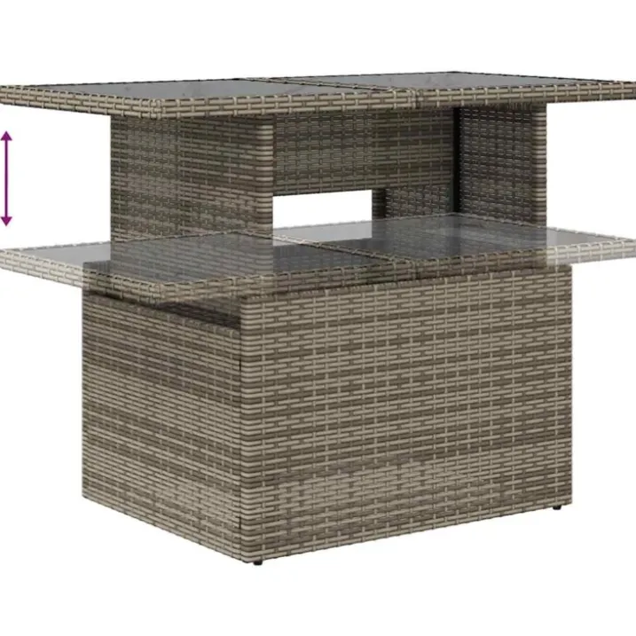 Table basse de jardin relevable avec plateau en verre