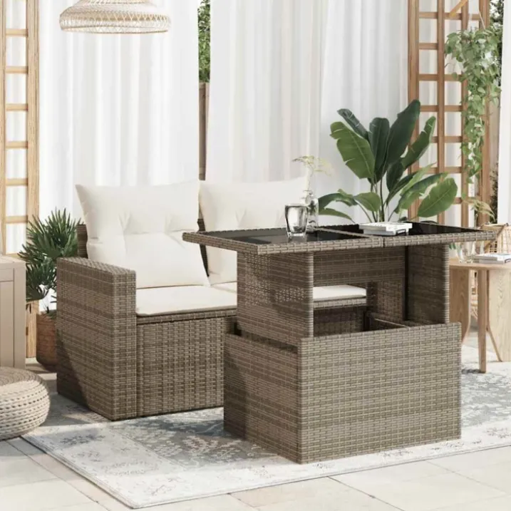 Table basse de jardin relevable avec plateau en verre