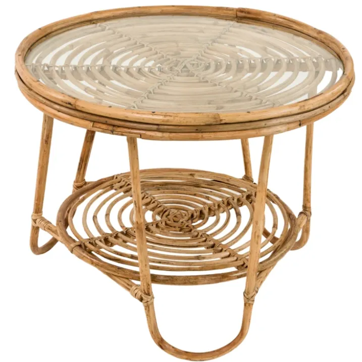 Table basse de jardin ronde en rotin tressé