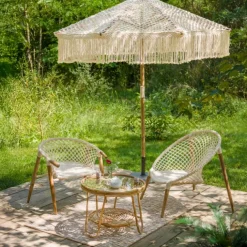 Table basse de jardin ronde en rotin tressé