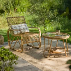 Table basse de jardin ronde en rotin tressé