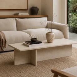 Table basse longue travertin